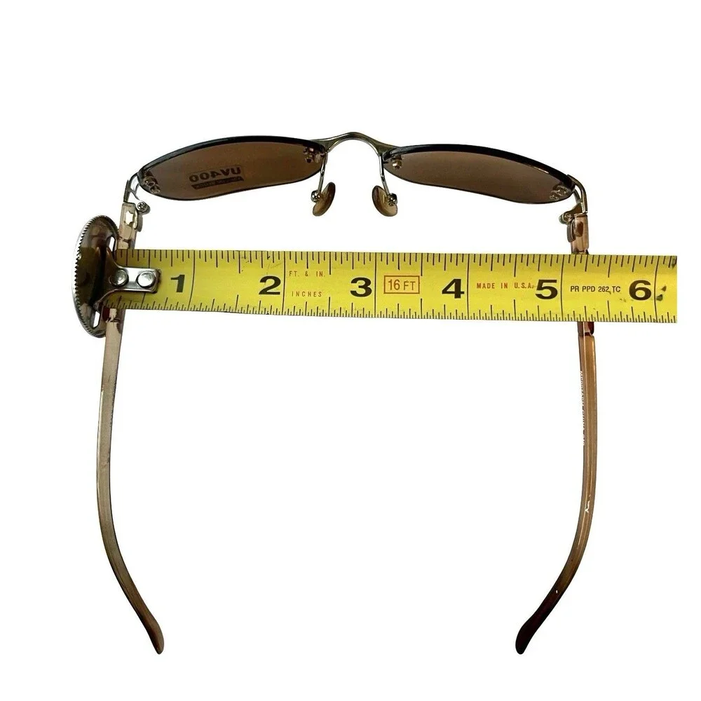 Rimless Brown Sunglasses Y2K Rectangle Spring Hinge UV400 Italy Design Unisex